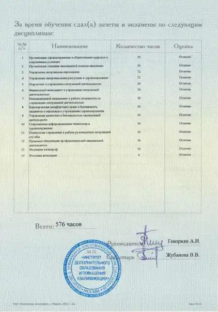 Диплом специалиста Сарваровой Альбины Рамильовны по направлению сестринское дело стр.3